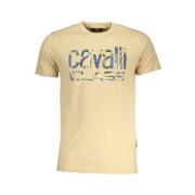 Cavalli Class Beige Bomull Tryck Logo T-shirt Beige, Herr