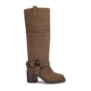 Alma EN Pena Metallic circle heel boot Brown, Dam