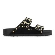 Birkenstock Studded Mocka Slides Black, Dam