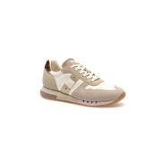 Blauer Leopardmönstrade Lädersneakers Beige, Dam