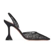 Amina Muaddi Svart Blommig Spets Slingback Pumps Black, Dam