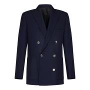 Balmain Navy Blue Double-Breasted Blazer Blue, Herr