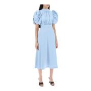 Rotate Birger Christensen Satin Ballongärm Midi Klänning Blue, Dam