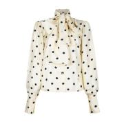 Patou Polka Dot Halterneck Blus Beige, Dam