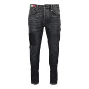 Carlo Colucci Förstörda Slim-Fit Jeans med Uppvikt Kant Black, Herr