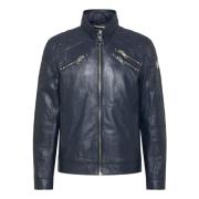 Carlo Colucci Joker Bikerstil Läderjacka Blue, Herr