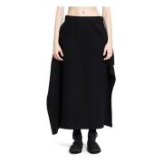 Yohji Yamamoto Svart Ull Draperad Midi Kjol Black, Dam