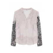 Gustav Beigeprint Blus med Smockmanschetter Beige, Dam