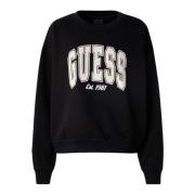 Guess Svart Bomull Oversized Tröja med Rhinestone Logo Black, Dam