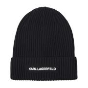 Karl Lagerfeld Stickad mössa med logobrodyr Black, Herr