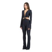 Amen Svart Elegant Figursydd Jumpsuit med Juvel Detalj Black, Dam