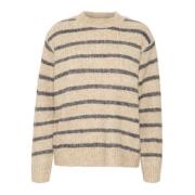 Kaffe Randig Pullover Tröja Fjädergrå Beige, Dam