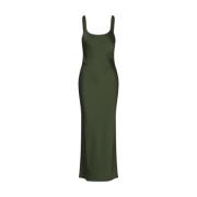 Samsøe Samsøe Satin Maxi Klänning med Sidoslits Green, Dam