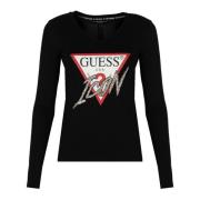 Guess Dam Långärmad V-ringad Topp Black, Dam