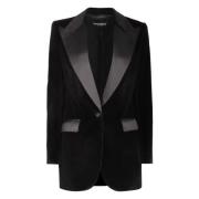 Dolce & Gabbana Sammet Jacka med Satin Revers Black, Dam