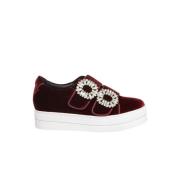 Essentiel Antwerp Bordeaux Röd Sammet Platform Sneakers Red, Dam