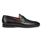 Santoni Herr polerad läder penny loafer Black, Herr