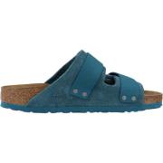 Birkenstock Nubuck/Suede Läder Slide Sandaler Blue, Herr