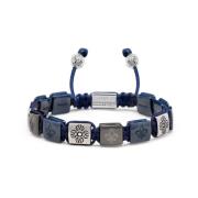 Nialaya Men`s Ceramic Flatbead Bracelet in Blue and Silver Multicolor,...