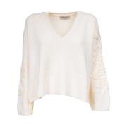 Ermanno Scervino Broderad Stickad Topp V-Hals Stil White, Dam