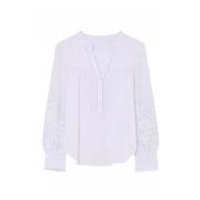 Gustav Broderad Blus med V-ringning White, Dam