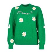 MC2 Saint Barth Grön Daisy Crewneck Tröja med Broderi Green, Dam