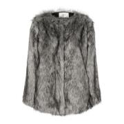 Gestuz Oversized Faux Fur Coat Grey Gray, Dam