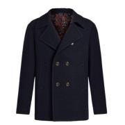 Etro Ull Peacoat med Kavajkrage Blue, Herr