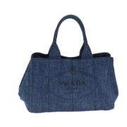 Prada Vintage Pre-owned Canvas handvskor Blue, Dam