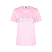 Msgm Rosa Framtryck Halv Ärm Tee Pink, Dam