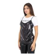 Armani Exchange Paljett Överlagd Vit T-shirt Kvinna White, Dam