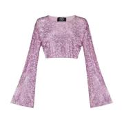 Santa Brands Rosa Mesh Crop Top med kristallutsmyckningar Pink, Dam