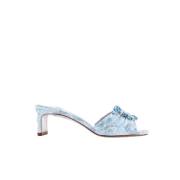 Sophia Webster Blommig Satin Mules med Kristallspänne Blue, Dam