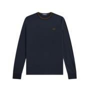 Fred Perry Långärmad Bomullst-shirt med Randig Kant Blue, Herr