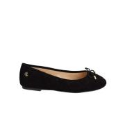 Ralph Lauren Londyn Bow-Trim Suede Ballerinaskor Black, Dam