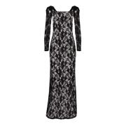 Nina Ricci Svart Spets Paljett Maxi Klänning Black, Dam