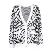 Alessandra Rich Zebra Print Cardigan Sweater Brown Brown, Dam