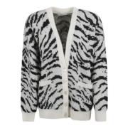 Alessandra Rich Zebra Stickad Kofta Ss24 Black, Dam