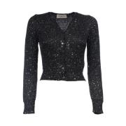 Ermanno Scervino Kort paljettcardigan med ribbade kanter Black, Dam