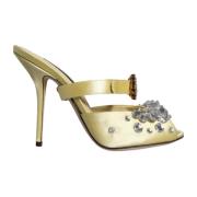 Dolce & Gabbana Kristallutsmyckade gula satin sandaler Yellow, Dam