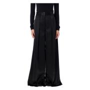 Jil Sander Svarta Satin Palazzo Byxor Eleganta Byxor Black, Dam