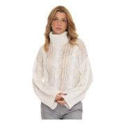 Liu Jo Turtleneck Kabelstickad Pullover med Lurex White, Dam