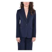 Max Mara Weekend Ull Stretch Blazer med Skålad Revers Blue, Dam