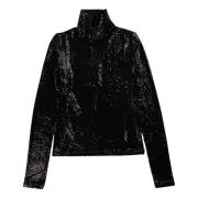 Essentiel Antwerp Glitter Turtle Neck Top i Svart Black, Dam