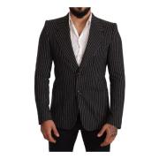 Dolce & Gabbana Randig Linneblazer Slim Fit Svart Black, Herr