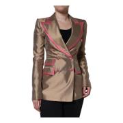 Dolce & Gabbana Metallisk Silkesblazer med Peak Revers Brown, Dam