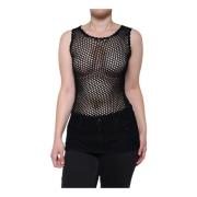 Dolce & Gabbana Svart Mesh Ärmlös Tank Top Black, Dam