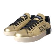 Dolce & Gabbana Guld Läder Sneakers Portofino Stil Yellow, Dam