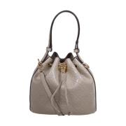 Tory Burch Monogram Läder Bucket Väska Beige, Dam