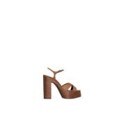 Saint Laurent Korsade Remmar Plattformsandaler Brown, Dam